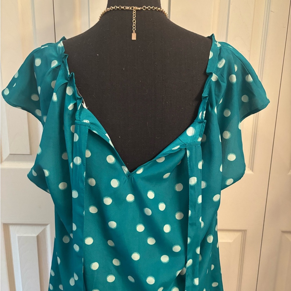 LC Lauren Conrad Teal Polka Dot Blouse - Picture 5 of 8